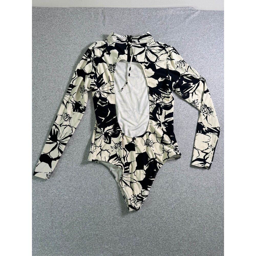 O’Neill Women’s Floral Surf Suit One Piece Swimsuit L Black White Long Sleeve - Picture 2 of 12